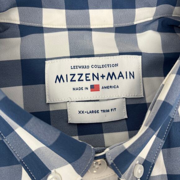 Mizzen & Main 2XL Trim Fit Blue White Plaid Short Sleeve Button Up Shirt - Picture 2 of 5